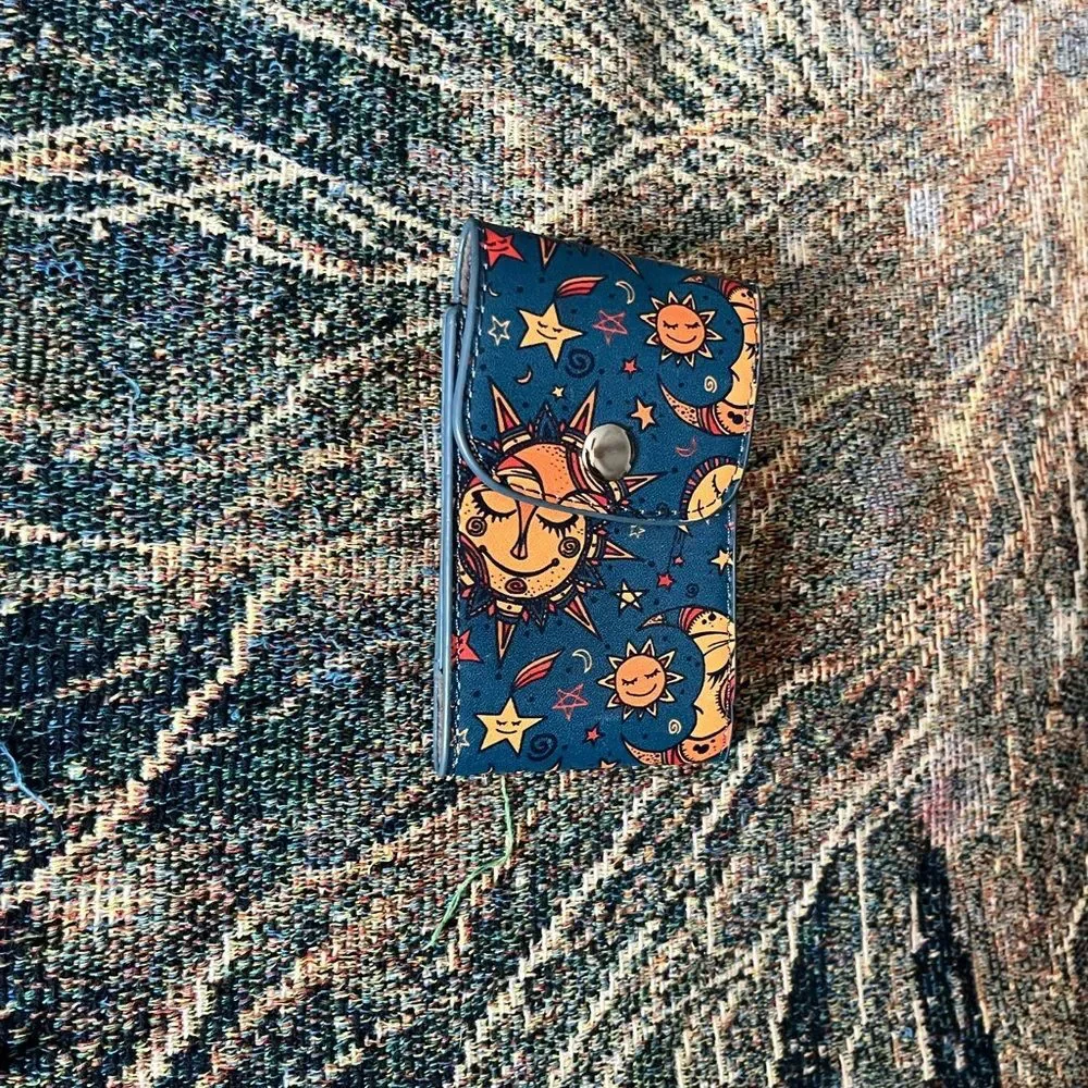 Sun and Moon Card Holder Bright and Colorful Hippie Chill Vibes Blue and Orange